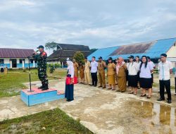 Satgas Yonif 144/JY Ajak Sriwijaya Gelorakan Nasionalisme dengan Selenggarakan Upacara Bendera Bersama Pelajar di Perbatasan